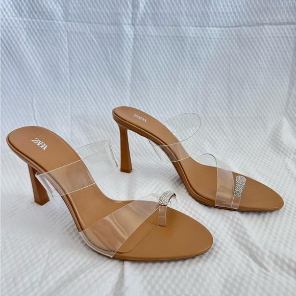 Zara Shoes - Zara New without tag Tan Clear Strap Ring Detail Heels